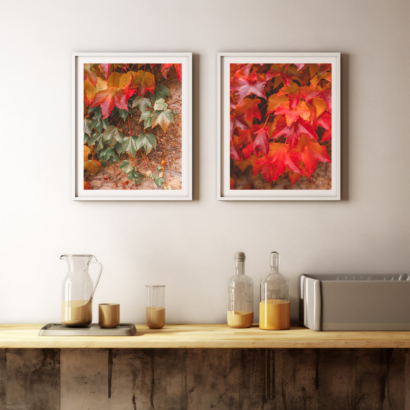 SET OF 2 - AUTUMN COLOR LEAVES I & AUTUMN RED LEAVES